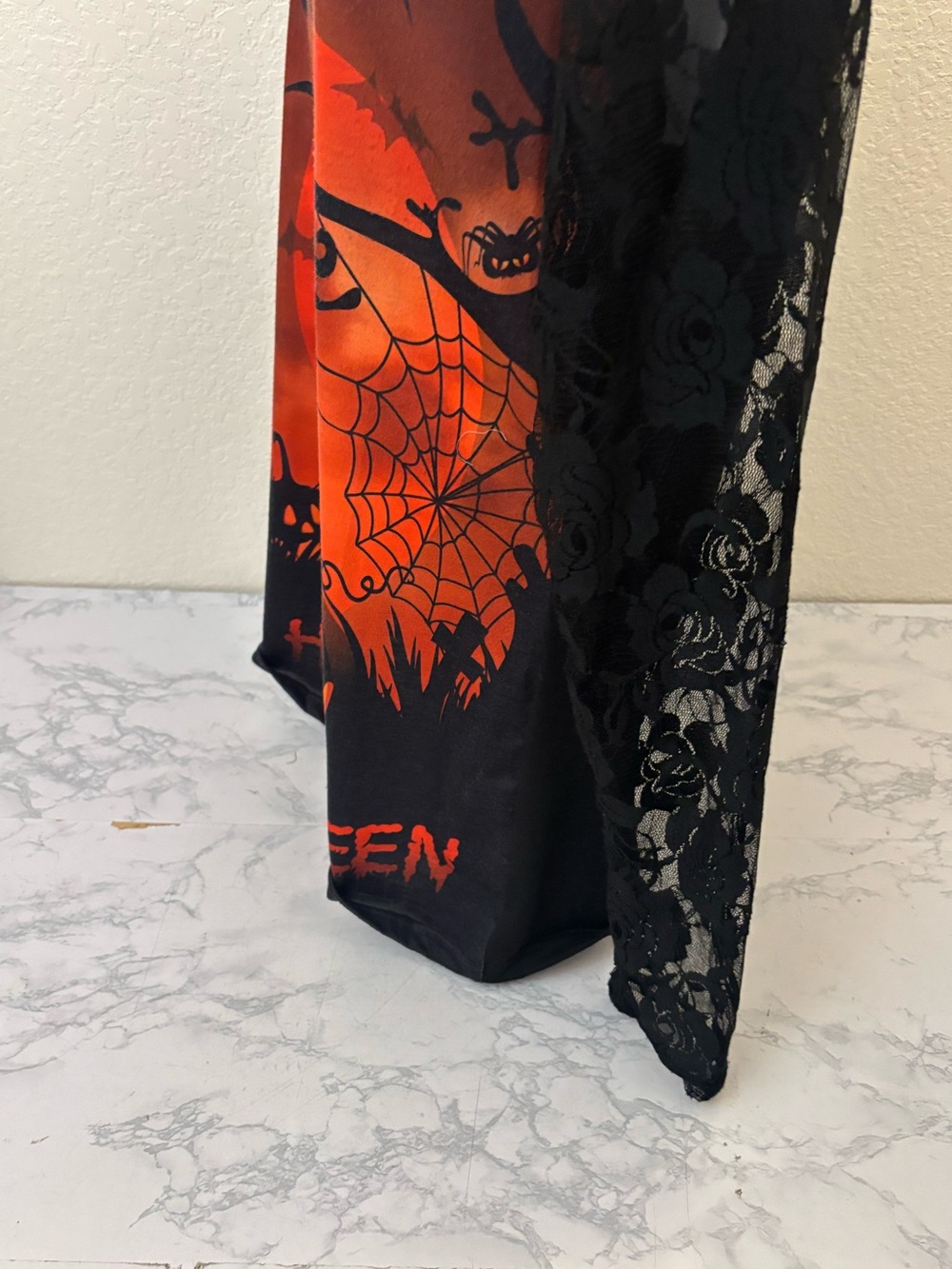 Gothic Lace Embroidered Orange Black Long Sleeve Top Womens L Happy Halloween - Picture 3 of 5